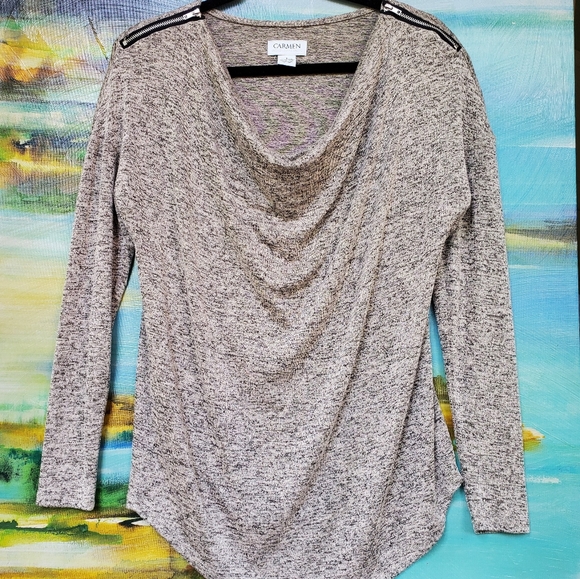 CARMEN Carmen Marc Valvo Zip Shoulder Knit Top - Picture 1 of 10